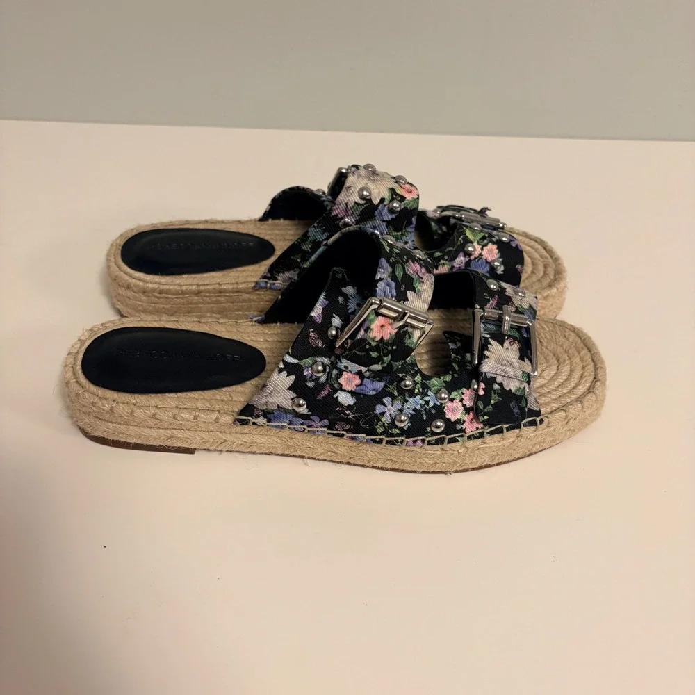Rebecca Minkoff Jodi Floral Studded Espadrille Slide Sandals Black Multi 10.5M